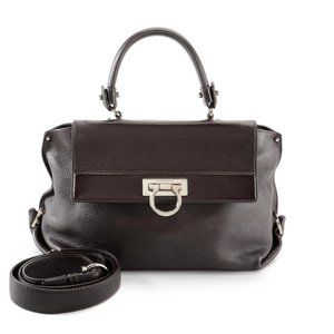 Salvatore Ferragamo Medium Sofia Satchel in Dark Brown Grained Leather